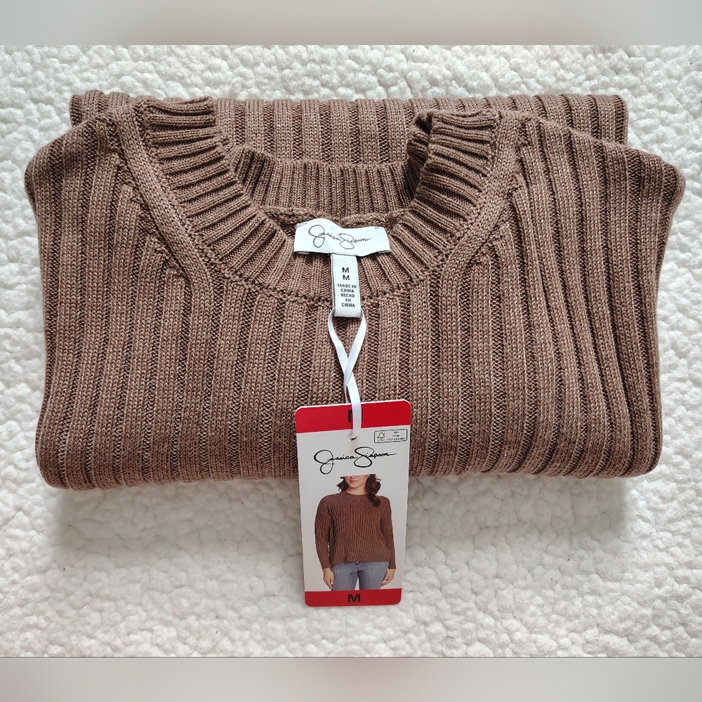 *NWT* Jessica Simpson Women's Medium Brown Ribbed Sweater - Picture 12 of 12